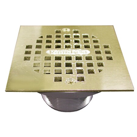 2 In. PVC IPS Plastic Spud With 4 In. Polished Brass Square Strainer